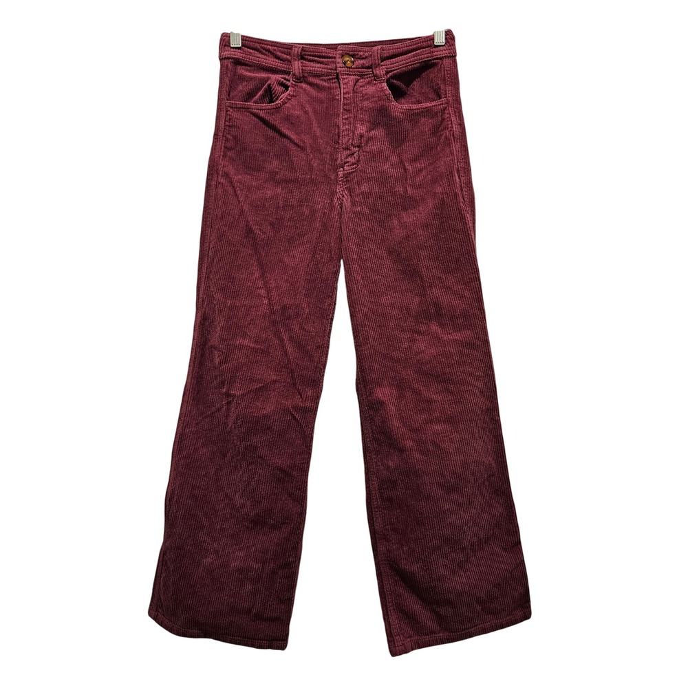 Billabong Pants Women 27 Burgundy Corduroy Wide Leg High Rise Trousers Retro